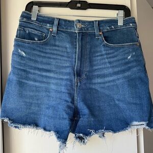 PAIGE Blue Distressed Jean Shorts